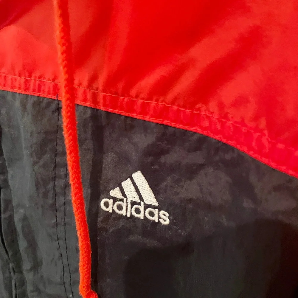 Adidas men’s full zip hooded lined windbreaker jacket w/ pockets SZ M navy red - Picture 5 of 12